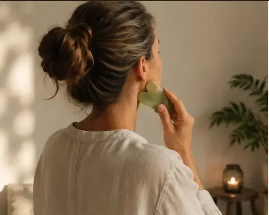 auto-massage du visage avec un accessoire